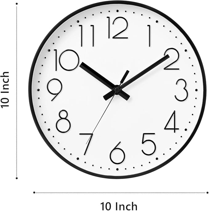 DAXSMY Wall Clock - 10 Inch Silent Non-Ticking Modern 3D Wall Clocks Battery Operated - Decorative Clock for Kitchen, Home Office, Bathroom, Bedroom(White)