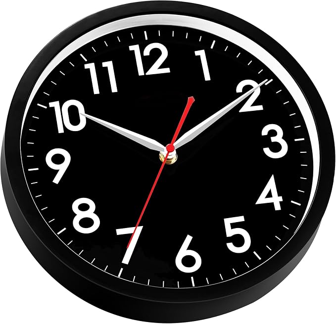 AKCISOT Wall Clock Modern Black Silent Non Ticking Wall Clocks Battery Operated 12 Inch, Small Analog Classic Clock Decorative for Bedroom, Kitchen, Home Office, Bathroom, School, Living Room