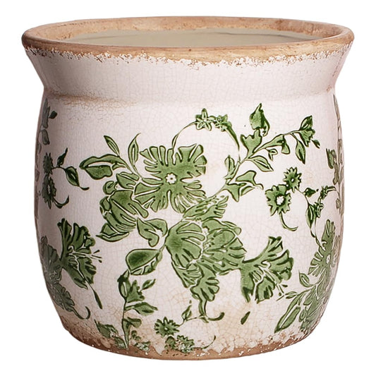 Xiaan Jiaju Vintage Farmhouse Ceramic Planter & Kitchen Utensil Holder - 6.21 Inch Tuscan Rustic Plant Pot with Drainage for Indoor/Outdoor Use, Garden & Home Decor, Unique Gift (Green Leaf)