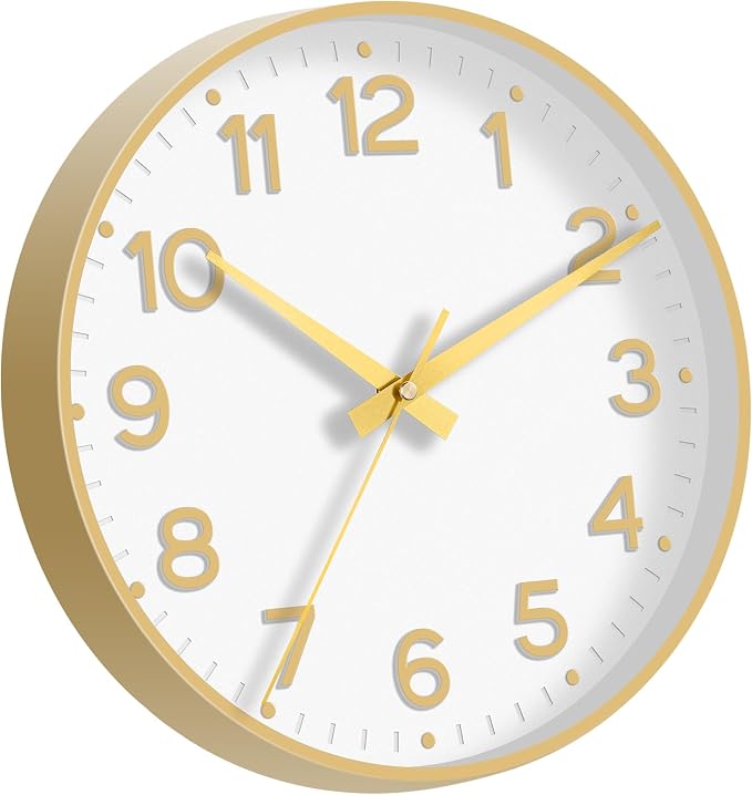 Roymnie Wall Clock, Silent Wall Clocks Battery Operated 8 Inch-Modern Non Ticking Analog Clock Decorative for Kitchen Office Bathroom Bedroom(Gold)