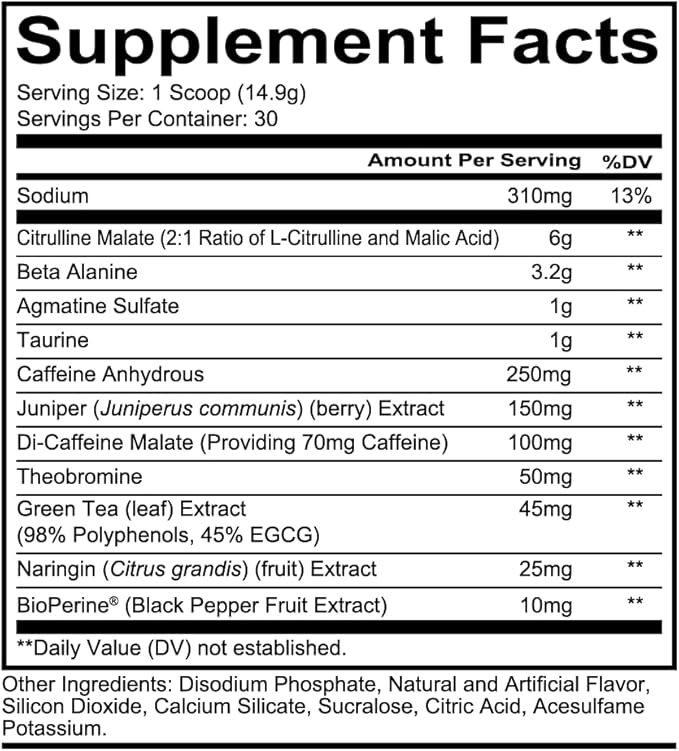 REDCON1 Total War Pre Workout, Vice City - L Citrulline, Malic Acid, Green Tea Leaf Extract for Pump Boosting Pre Workout for Women & Men - 3.2g Beta Alanine to Reduce Exhaustion (30 Servings)