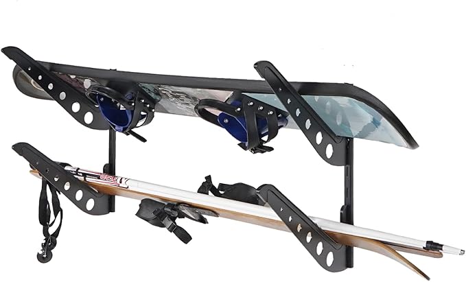 2 Board Snowboard Wall Racks, Adjustable Storage Rack for Ski, Surfboard, Wakeboard, Snowboard Wall Mount Display, Black