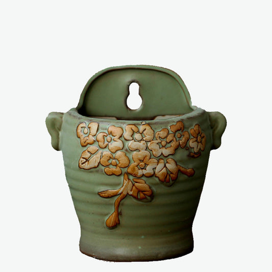 Dranvosk Vintage Ceramic Hanging Planter for Wall | Small Retro Flower Pot with Farmhouse Style | Wall Vase for Succulents, Plants,and Greenery Decor