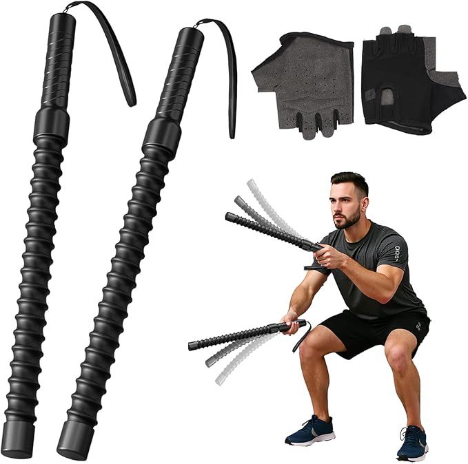 Ropeless Battle Ropes for Exercise Workout, Cordless Jump Rope, Portable Workout for Home Gym, Exercise Battle Ropes for HIIT Workouts, Low-Impact Cardio Training (2 Ropes with Gloves)