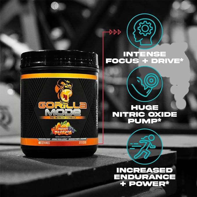 Gorilla Mind Pre Workout - Massive Pumps Laser Focus Energy Power - L-Citrulline, Creatine, L-Tyrosine, Betaine, Hydroprime, Alpha-GPC, 400mg Caffeine, Huperzine A 786g (Cotton Candy Grape)
