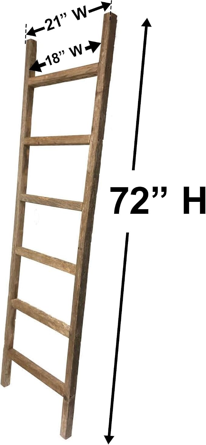 BARNWOODUSA Rustic Farmhouse Decorative Ladder - Our 6 ft Ladder can be Mounted Horizontally or Vertically and is Crafted from Upcycled Wood No Assembly Required Weathered Gray