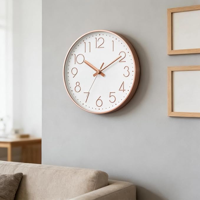 DAXSMY Wall Clock - 14 Inch Silent Non-Ticking Modern 3D Wall Clocks Battery Operated - Decorative Clock for Kitchen, Home Office, Bathroom, Bedroom, Living Room(Rose Gold)