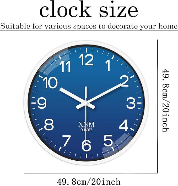 XNM 8 Inch Small Classic Navy Blue Wall Clocks Battery Operated Minimalist Wall Clock for Living Room Bedroom Silent Wall Clock Modern