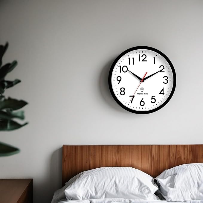 DAXSMY Atomic Wall Clock Analog 14 Inch Battery Operated Modern Decorative for Living Room Kitchen Office Bedroom Bathroom(Black)