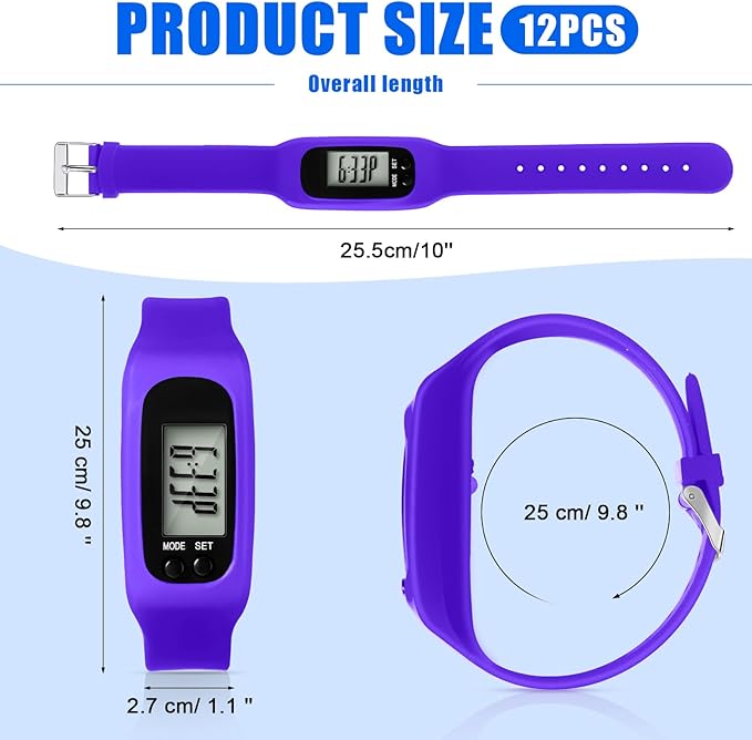 Geyoga 24 Pcs Pedometer for Walking Steps and Miles Pedometer Watch Silicone Steps Tracker Running Bracelet Ankle Step Counter for Calorie Burning and Step Counting