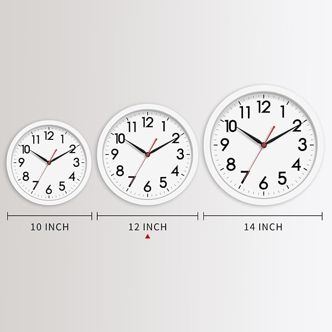 AKCISOT 12 Inch Wall Clock Silent Non Ticking Modern Wall Clocks Battery Operated, Analog Classic Clock Decorative for Bedroom, Kitchen, Home Office, Bathroom, School, Living Room (White)