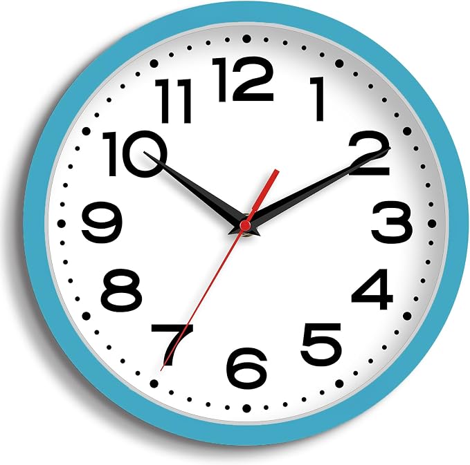 Roymnie Wall Clock Silent Non-Ticking Modern Clock Battery Operated 8 Inch Small Classic Analog Decorative for Kitchen, Living Room, Office, Bedroom, Bathroom (Blue)