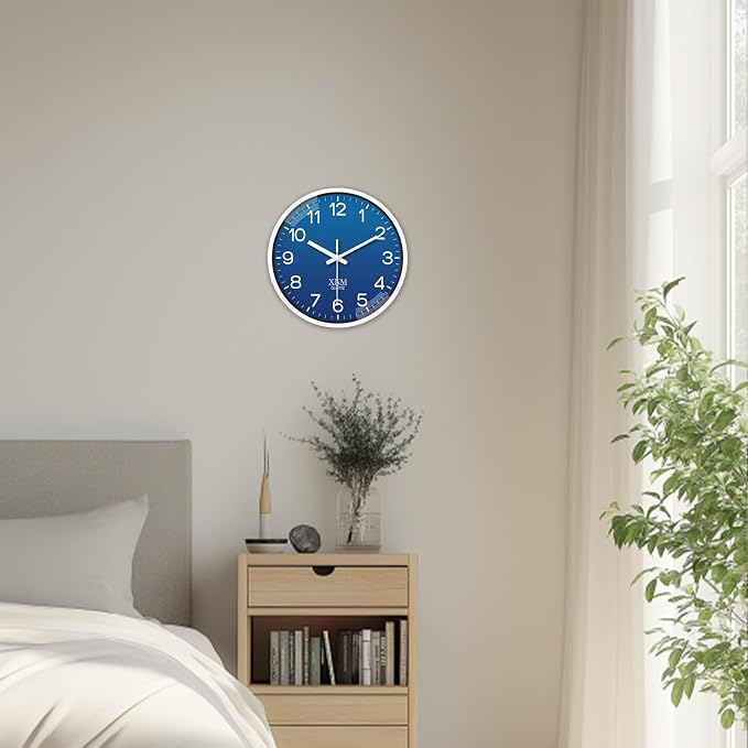XNM 8 Inch Small Classic Navy Blue Wall Clocks Battery Operated Minimalist Wall Clock for Living Room Bedroom Silent Wall Clock Modern