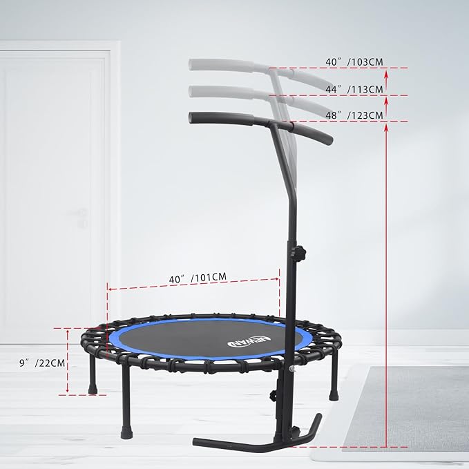 Newan 40"-48" Silent Mini Trampoline Fitness Trampoline Bungee Rebounder Jumping Cardio Trainer Workout for Adults-Max Limit 330lbs