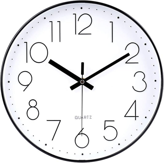 jomparis 12 Inch Wall Clock Silent Non Ticking Battery Operated Quartz Modern Decorative Round Wall Clock for Office Classroom School (Black)