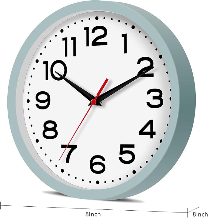 Roymnie Wall Clock Silent Non-Ticking Modern Clock Battery Operated 8 Inch Small Classic Analog Decorative for Kitchen, Bathroom, Office, Bedroom, Home(Blue Gray)