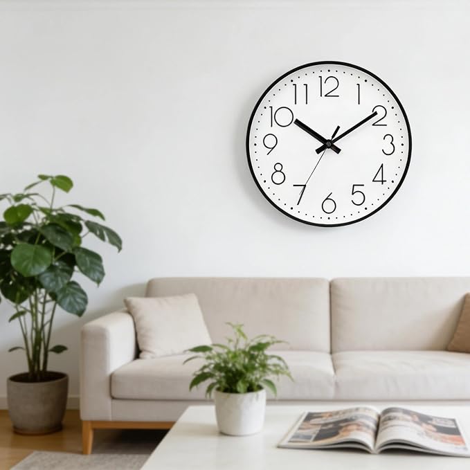 DAXSMY Wall Clock - 14 Inch Silent Non-Ticking Modern 3D Wall Clocks Battery Operated - Decorative Clock for Kitchen, Home Office, Bathroom, Bedroom, Living Room(White)