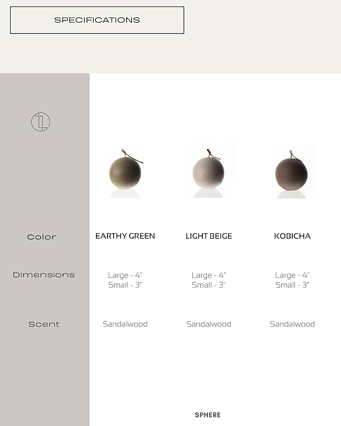 LAWA Sphere Set of 2 Candle - Beautiful Handmade Pillar Scented Soy Wax Elegant Aesthetic Candle Housewarming Gift Home Room Shelf Decor Idea (Light Beige, Set of 2)