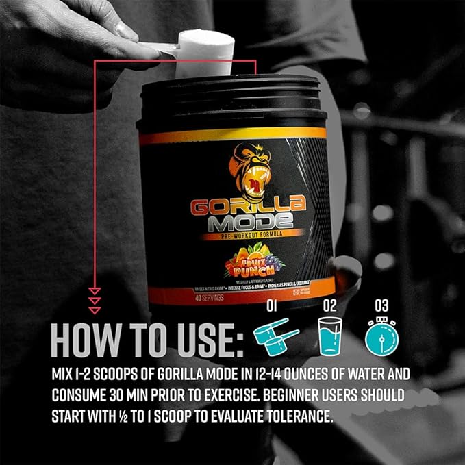 Gorilla Mind Pre Workout - Massive Pumps Laser Focus Energy Power - L-Citrulline, Creatine, L-Tyrosine, Betaine, Hydroprime, Alpha-GPC, 400mg Caffeine, Huperzine A - 812g (Cherry)