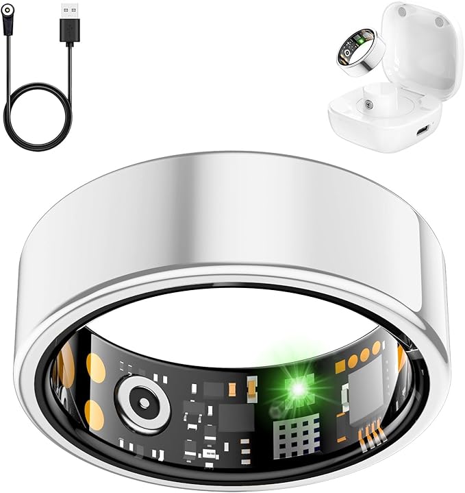 Smart Health Ring for Women Men, Fitness Tracker Ring with Heart Rate, Blood Oxygen, Sleep Tracker, Step Tracker, No Subscription Fee, IP68 Waterproof Smart Ring for iPhone & Android (Silver, 10#)