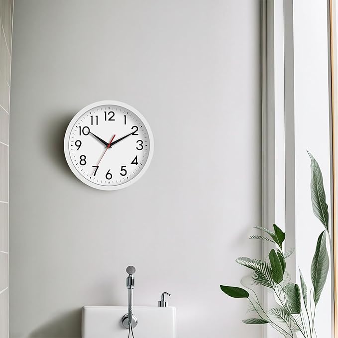 DAXSMY 12 Inch Wall Clock Battery Operated Silent Non Ticking Analog Modern Decorative for Office Kitchen Outdoor Living Room Classroom Bedroom Bathroom School(White)