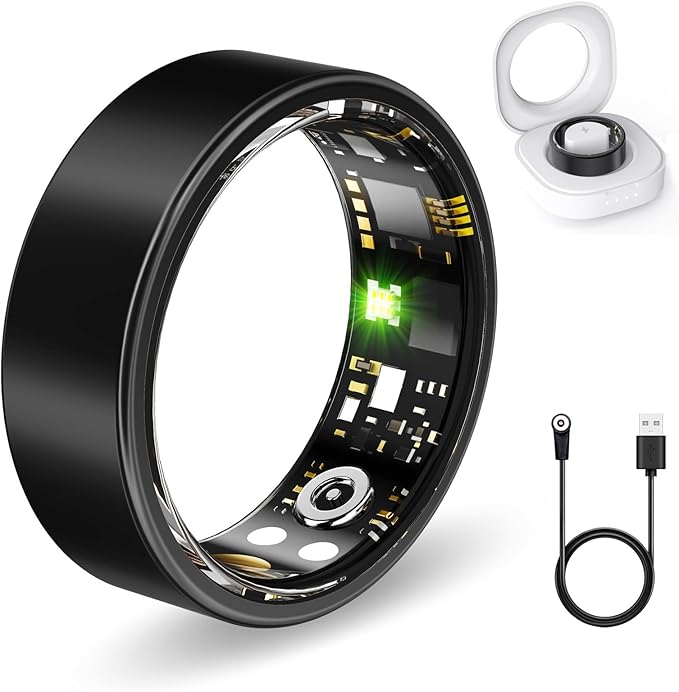 Smart Health Rings for Women Men, Fitness Tracker with Heart Rate, Blood Oxygen, HRV, Sleep Tracker, Step Tracker, No Subscription Fee, IP68 Waterproof Smart Ring for iphone & Android (Black 6#)