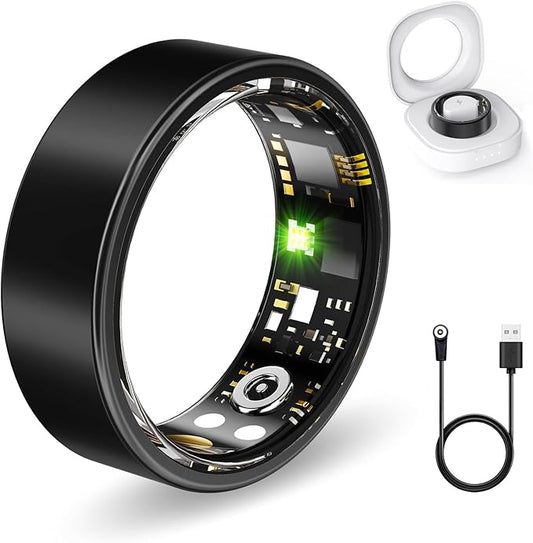 Smart Health Rings for Women Men, Fitness Tracker with Heart Rate, Blood Oxygen, HRV, Sleep Tracker, Step Tracker, No Subscription Fee, IP68 Waterproof Smart Ring for iphone & Android (Black, 12#)