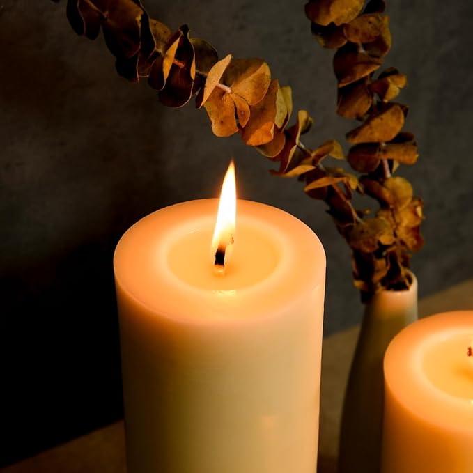 3"x 3" Beeswax Pillar Candle, Made of Pure Natural Beeswax, with Ultra Long Burning Time and Low Allergenicity-White