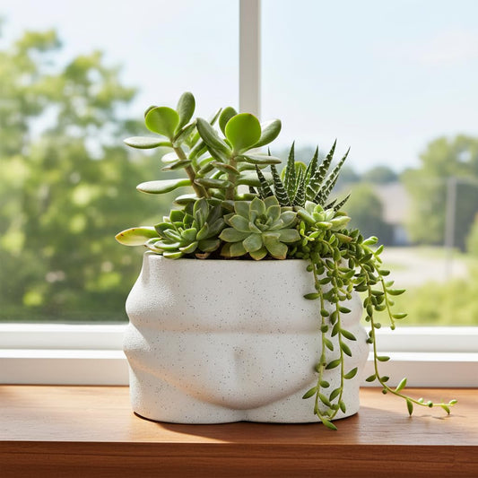 Misijuer Ceramic Pot Belly Planter-Body Form Flower Pot with Draniage Hole & Rubber Plugs for Indoor/Outdoor Plants-Modern Boho Decorative Planter for Home Decor -Plants not Included-Speckled White