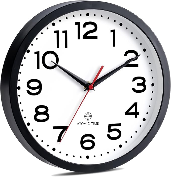 Roymnie Atomic Wall Clock 14 Inch, Modern Clock Battery Operated Classic Analog Decorative for Kitchen, Living Room, Office, Bedroom, Bathroom (Black)