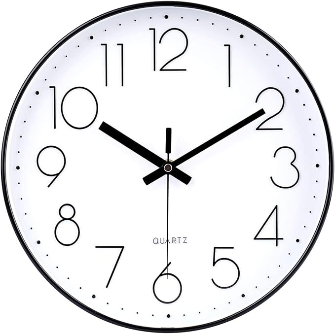 jomparis Black Wall Clock 13 1/2 Inches Silent Non Ticking Battery Operated Quartz Modern Decorative Round Wall Clock