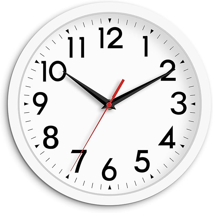 DAXSMY Wall Clock Modern Battery Operated 10 Inch Simpel Silent Non Ticking Analog Decorative for Kitchen Bathroom Bedroom Office Living Room School Classroom(White)