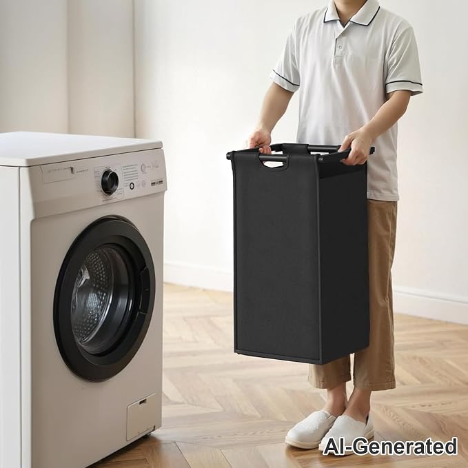 Herture Laundry Hamper with Shelf, Laundry Basket 3 Section, Laundry Sorter with Pull-Out Removable Large Bags and Movable Wheels, Metal Frame, 3 x 15.87 Gallons (60L), Rustic Brown + Black PF04XLY