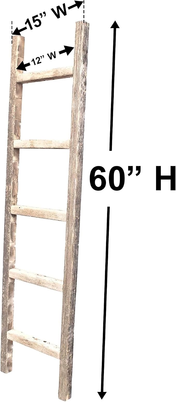 BarnwoodUSA Rustic Farmhouse Decorative Ladder - Our 5 ft Ladder can be Mounted Horizontally or Vertically and is Crafted from Upcycled Wood | No Assembly Required | Brown
