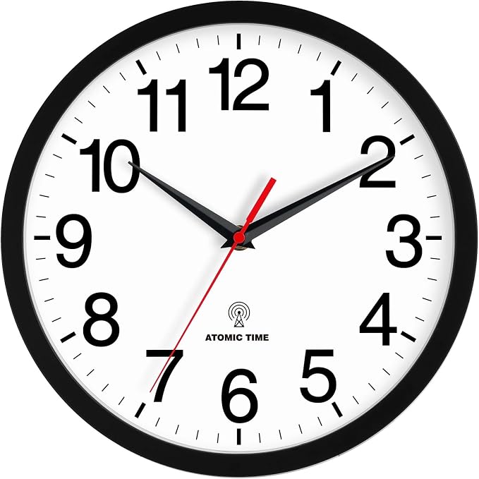 Rohioue Atomic Wall Clock, Modern 10 Inch Battery Operated Wall Clocks, Analog Clock for Living Room, Office, Home, Bedroom, Kitchen, Bathroom(Black)