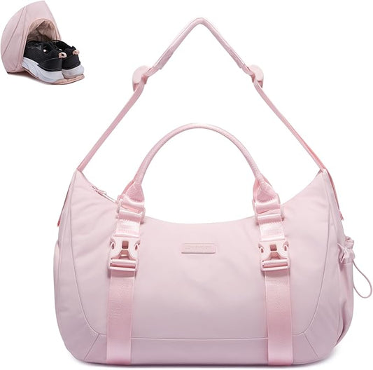 LOVEVOOK Gym Bag for Women Men, duffle bag for travel with shoe compartment, Small Gym Tote Dry Wet Separation, Multipurpose Weekender Overnight Bag, Lightweight Carry On Bag, Light pink