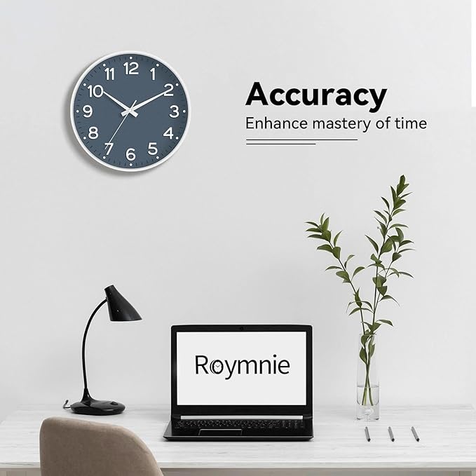 Roymnie Wall Clock 10 Inch Silent Wall Clocks Battery Operated-Modern Non Ticking Analog Clock Decorative for Kitchen Bedroom Office Bathroom(Azure Blue)