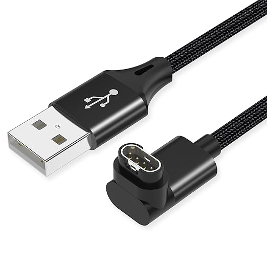 AGVEE 2 Pack 6.6ft Charger for Garmin Watch, L-Shape Charging Cable for Fenix, Forerunner, Vivoactive, Instinct, Venu, Tactix, Approach, D2, Quatix Series, Right Angle Braided, Black