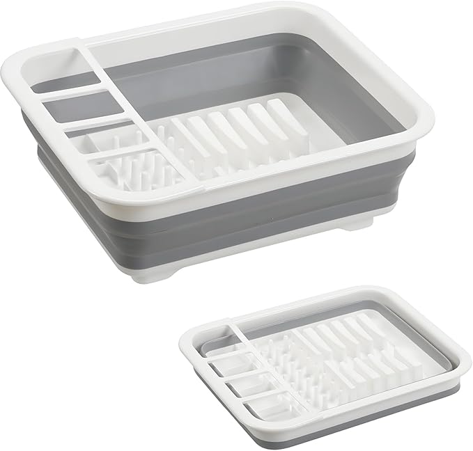 Collapsible Dish Drying Rack, Foldable Dinnerware Drainer Organizer for Storage Kitchen Counter RV Accessories Portable Rack Holders for Dishes Plates and Cups Camping Travelling Space Saver Essential