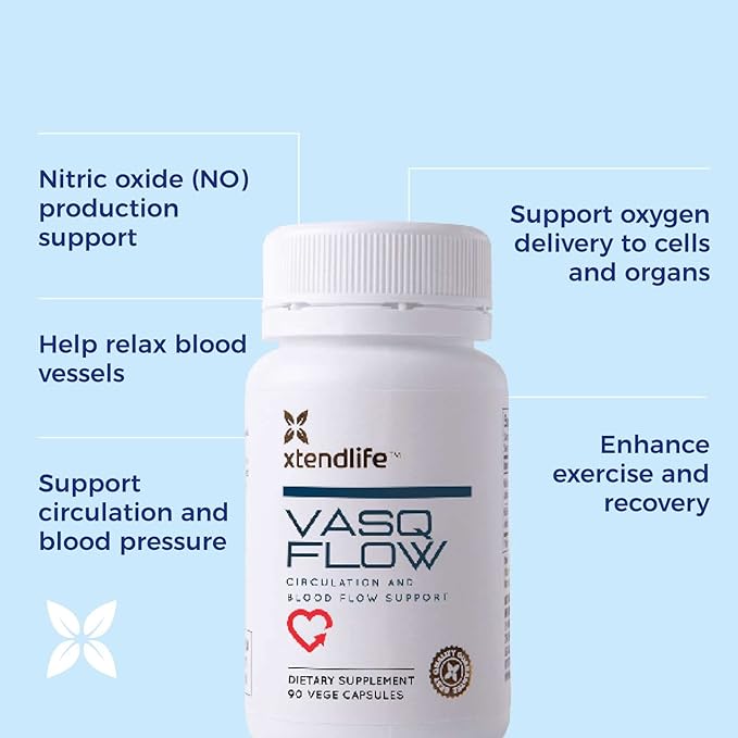Xtendlife VasQFlow Natural Nitric Oxide Booster Supplement - Circulation & Blood Flow Support with Red Spinach Extract & Aged Garlic - Energy, Heart Health, Muscle Support - 1 Month Supply (90 Count)
