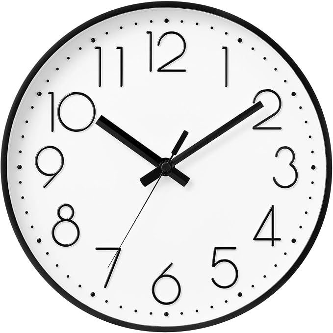 DAXSMY Wall Clock - 10 Inch Silent Non-Ticking Modern 3D Wall Clocks Battery Operated - Decorative Clock for Kitchen, Home Office, Bathroom, Bedroom(White)