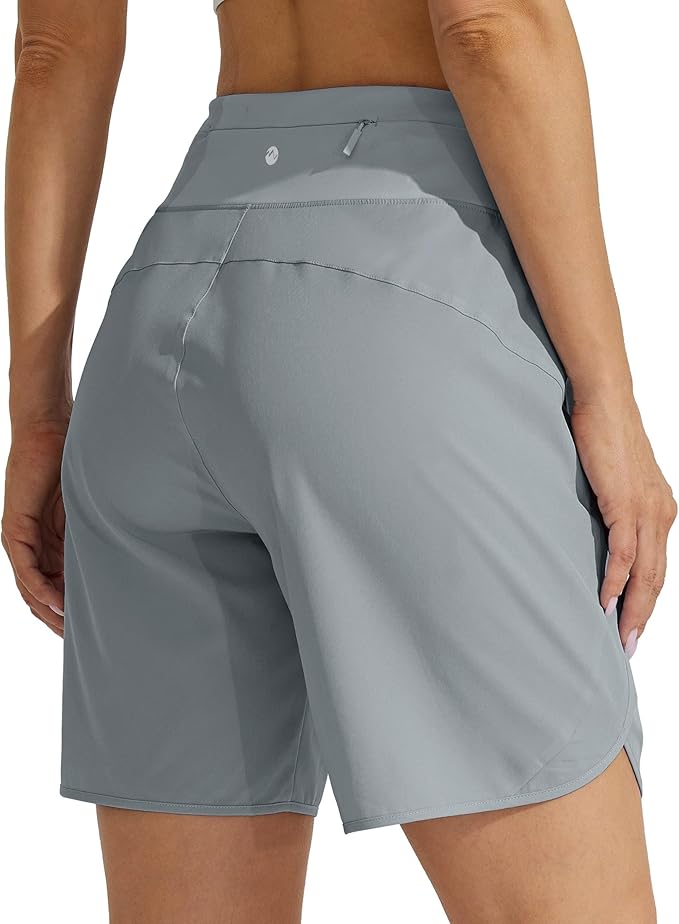 Willit Women's 7" Athletic Running Shorts Long Workout Hiking Shorts Quick Dry High Waisted Active Zipper Pocket(Large)