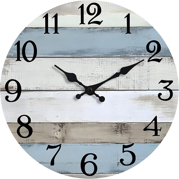 JoFomp 8 Inch Wooden Wall Clocks Battery Operated, Silent Wall Clock Non Ticking, Coastal Country Design Rustic Wall Clocks for Living Room Decor, Small Wall Clock for Bedroom Kitchen Bathroom