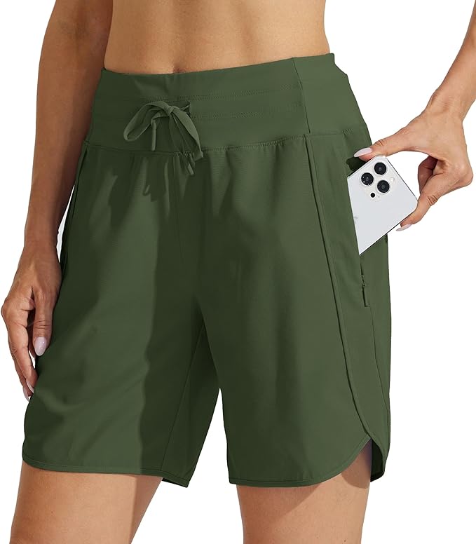 Willit Women's 7" Athletic Running Shorts Long Workout Hiking Shorts Quick Dry High Waisted Active Zipper Pocket(X-Large)