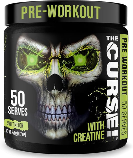 JNX SPORTS The Curse! Pre Workout Powder for Men & Women, Caffeine, Beta-Alanine, Creatine, L-Citrulline, 50 Servings, Sweet Melon Flavor ??Boost Energy, Strength & Focus