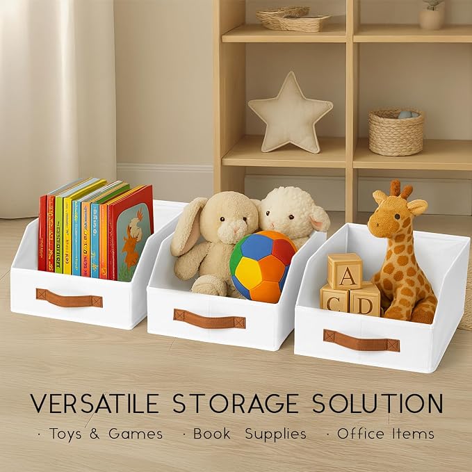 Homsorout Fabric Storage Bins for Organizing - 12 Pack Large Trapezoid Collapsible Storage Bins with Front Handle, Closet Organizers and Storage for Bedroom, Home Shelves, Small Spaces, White
