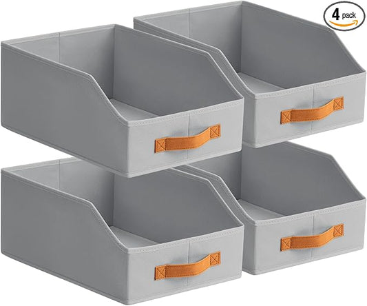 Homsorout Fabric Storage Bins for Organizing - 4 Pack Large Trapezoid Collapsible Storage Bins with Front Handle, Closet Organizers and Storage for Bedroom, Home Shelves, Small Spaces, Grey