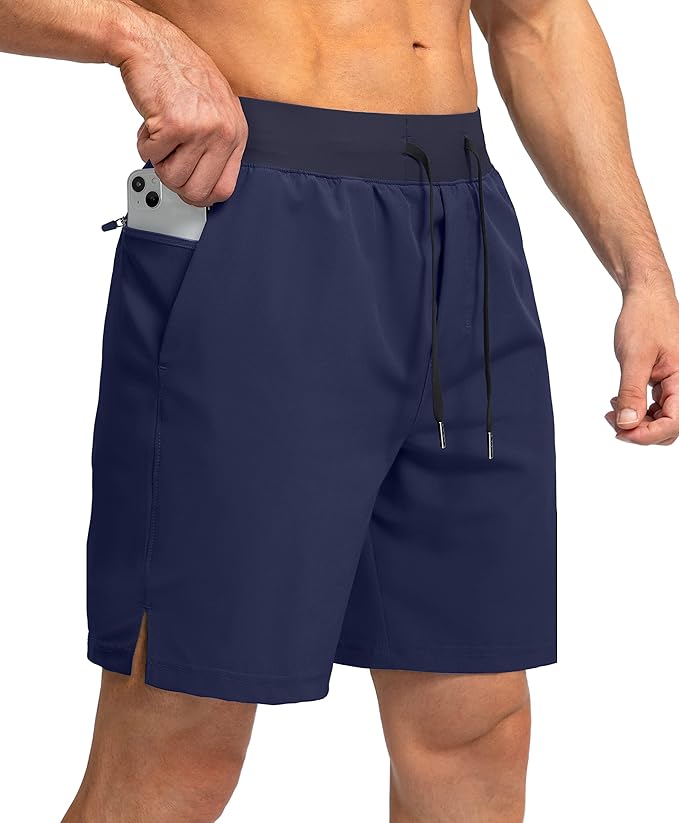Men's Running Shorts with Zipper Pockets 9 Inch/ 7 Inch / 5 Inch Lightweight Quick Dry Gym Workout Athletic Shorts for Men(7" Inch)