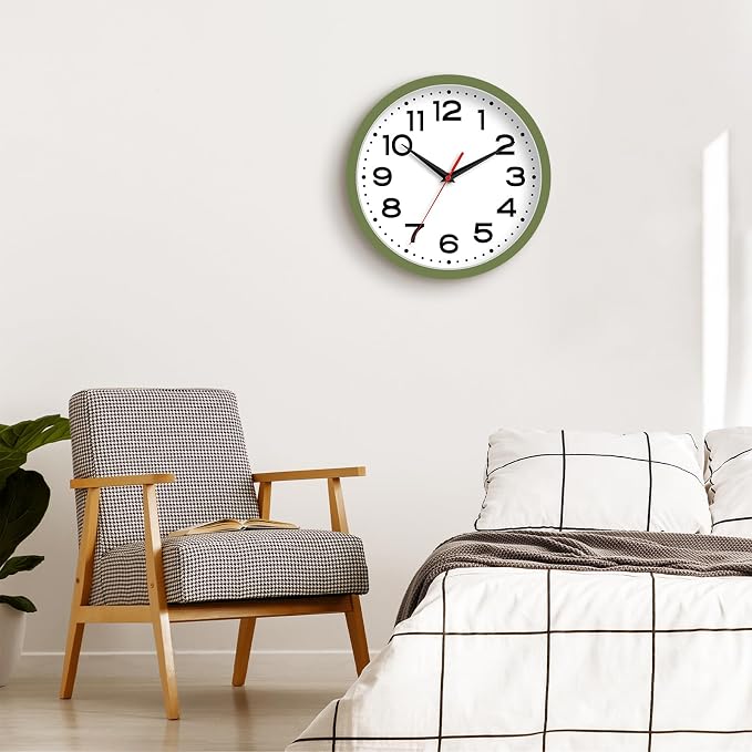 Roymnie Wall Clock Silent Non-Ticking Modern Clock Battery Operated 8 Inch Small Classic Analog Decorative for Kitchen, Bathroom, Office, Bedroom, Home(Green)