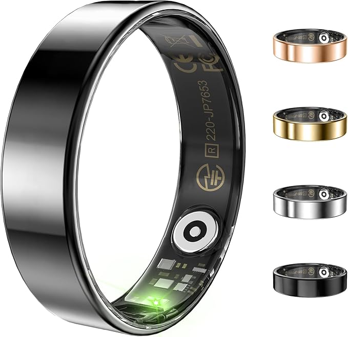 Ultra-thin Sleep & Fitness Tracker, Smart Ring for Women Men, Activity Trackers Fitness Ring with 24/7 Heart Rate Monitor, Step Counter, Calorie Pedometer, No Subscription, for iOS Android (Black #9)